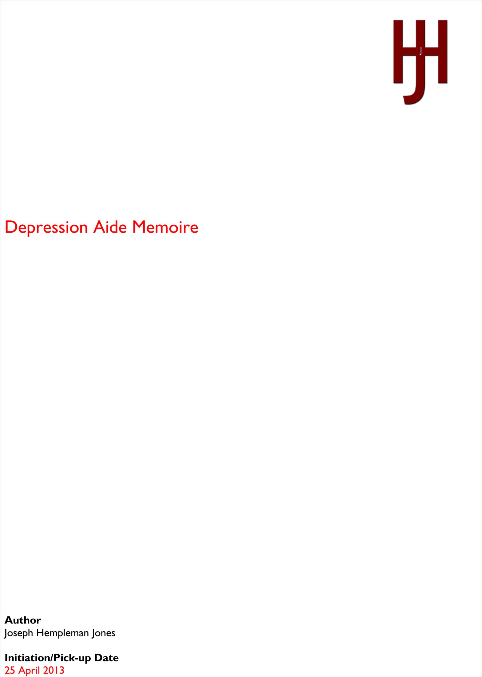 Depression Aide Memoire Cover